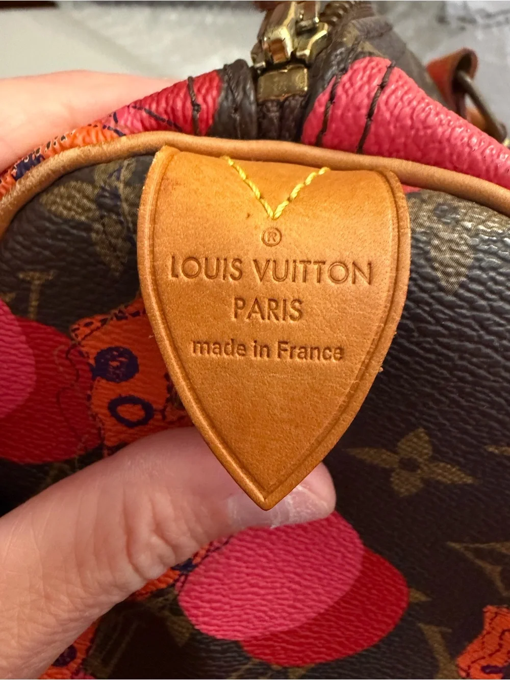 Louis Vuitton Speedy 30  Monogram Satchel with Pink and Orange Graphic Accents